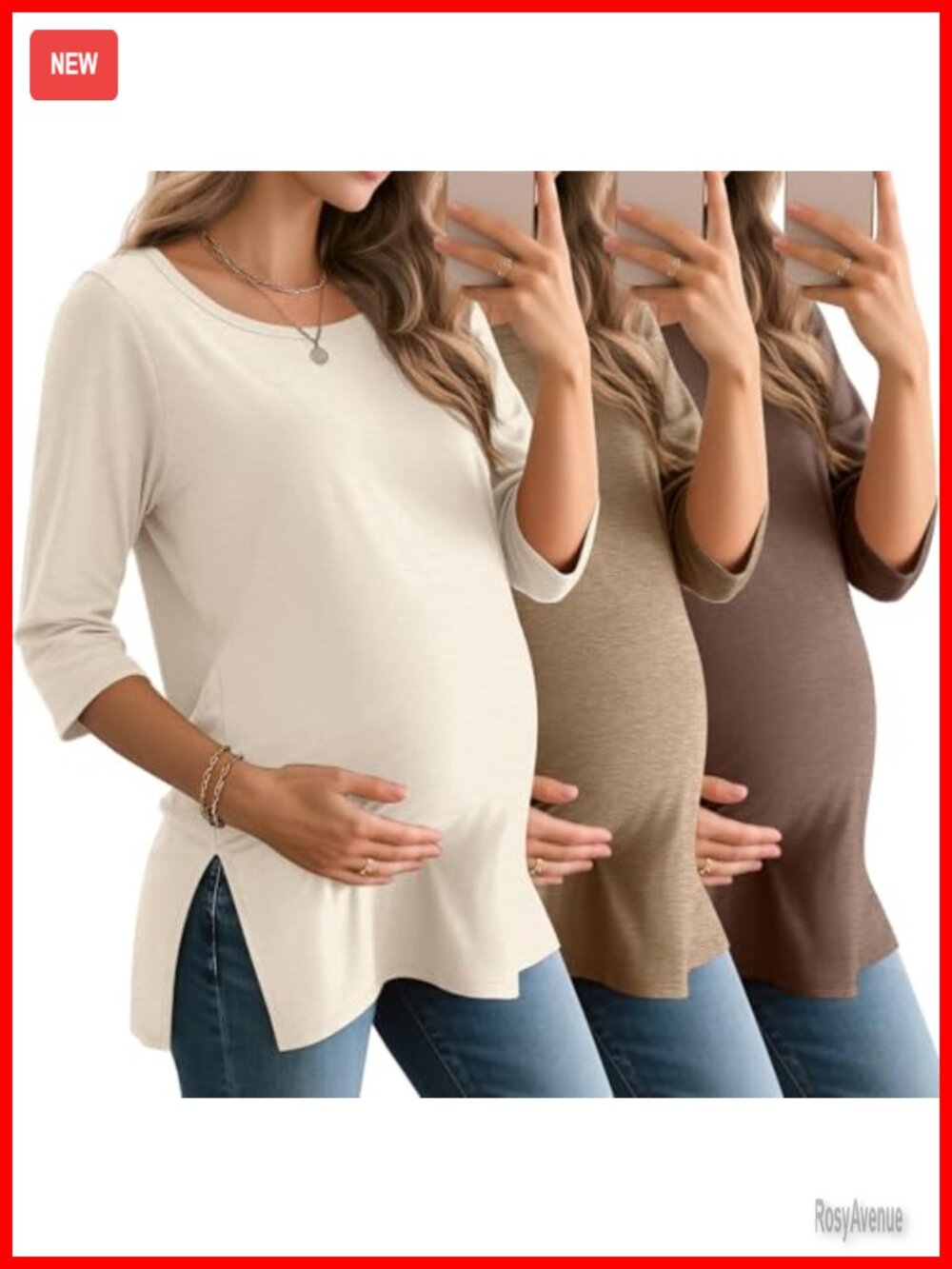 3 Pack Women's Maternity 3/4 Sleeve Loose Crewneck Tops